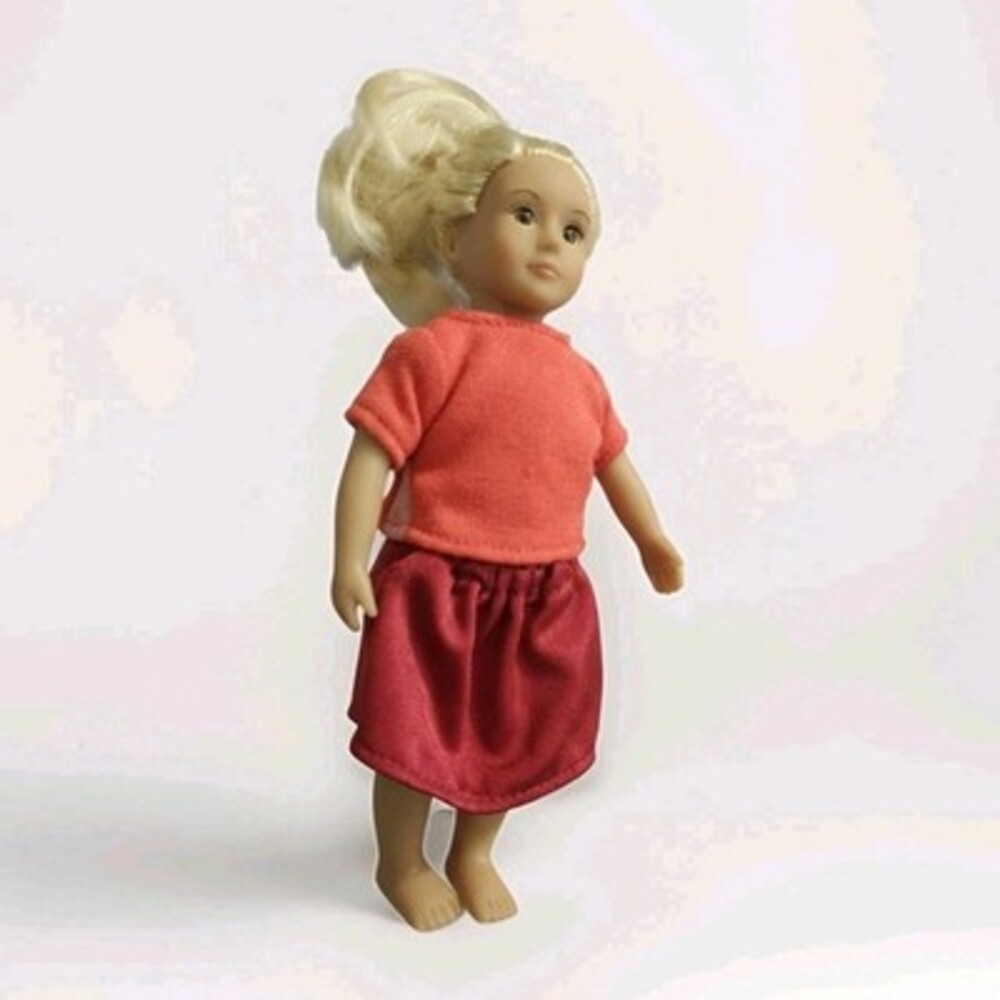 Our Generation Mini Doll 6" Blonde Hair Brown Eyes - Peach Top & Red Skirt